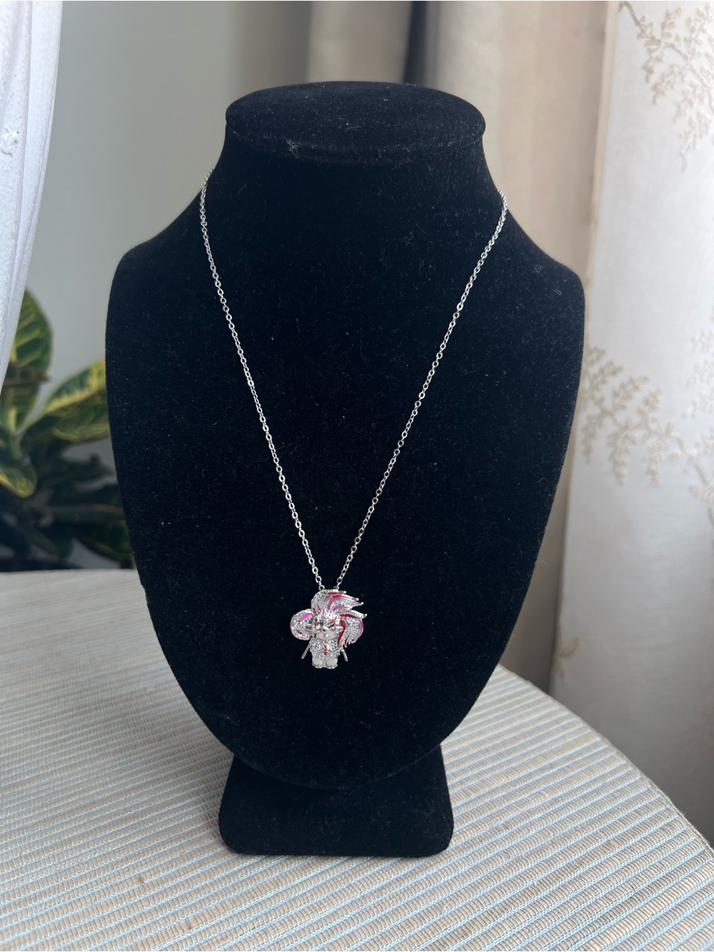 🩷-silver, Pink and red floral fire pavé Pendant Necklace